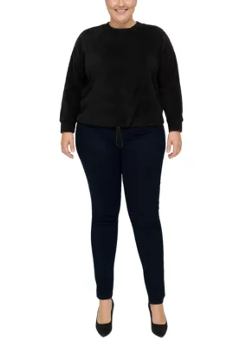 Feather Cozy Rib Pullover Long Sleeve With Cord Stopper Cinch Waist