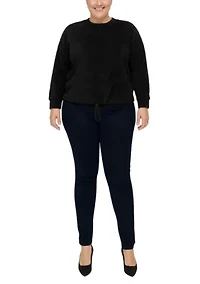 Feather Cozy Rib Pullover Long Sleeve With Cord Stopper Cinch Waist