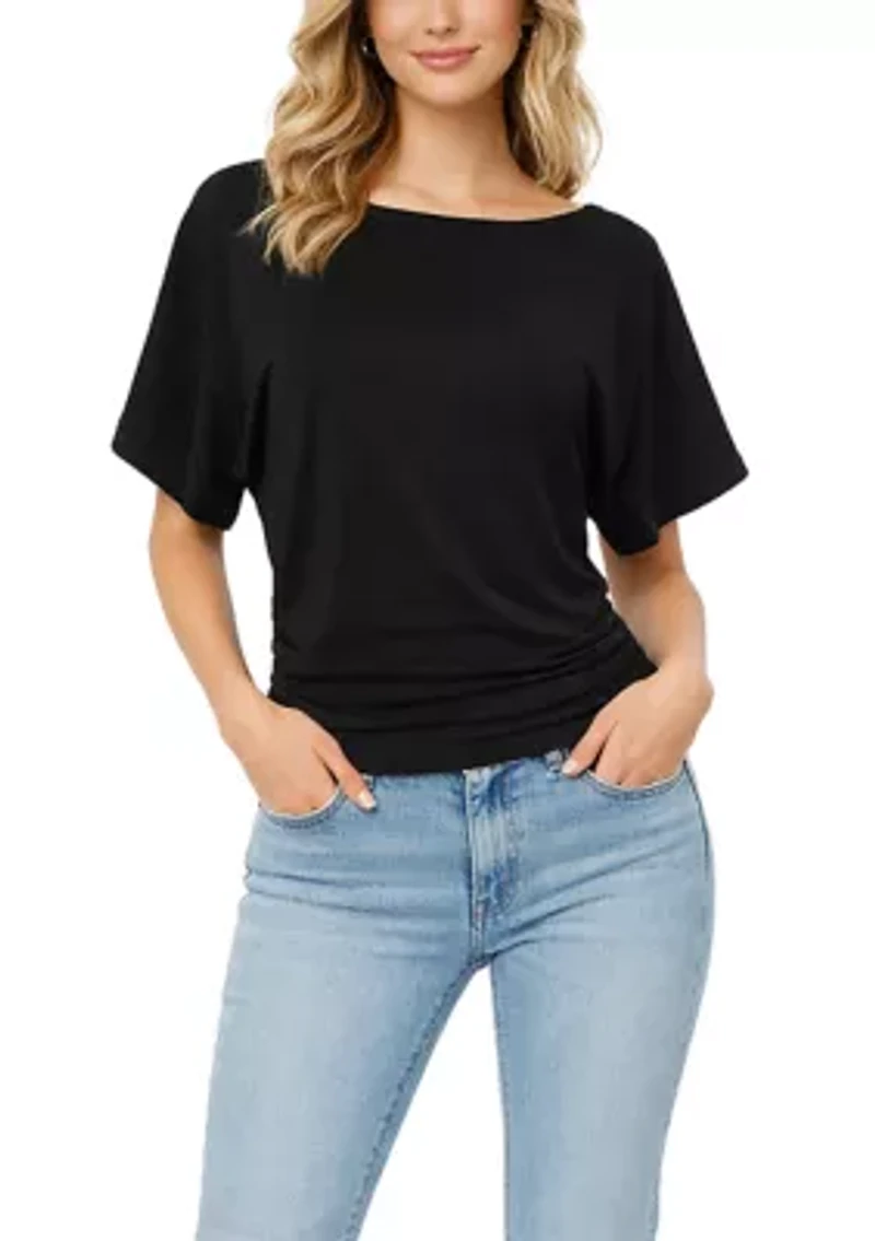 Ecofrost Cotton Spandex Boatneck Batwing Sleeve Side Ruched