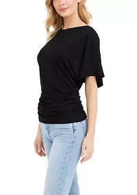 Ecofrost Cotton Spandex Boatneck Batwing Sleeve Side Ruched