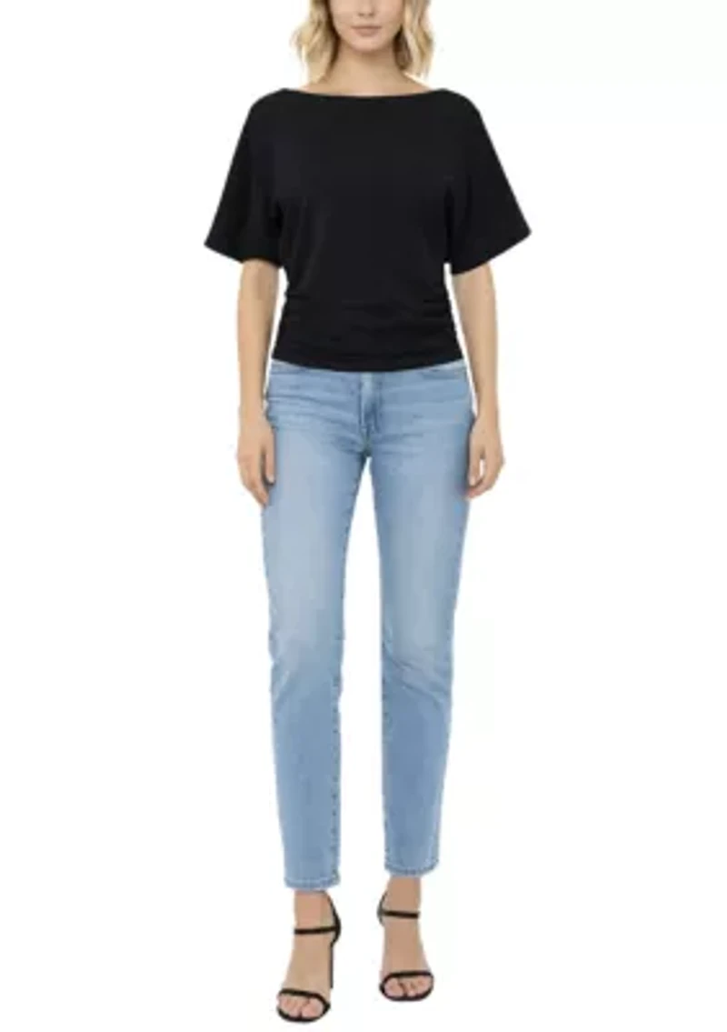 Ecofrost Cotton Spandex Boatneck Batwing Sleeve Side Ruched