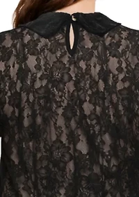 Scallop Edge Lace Collar Short Sleeve Back Keyhole