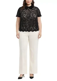 Scallop Edge Lace Collar Short Sleeve Back Keyhole