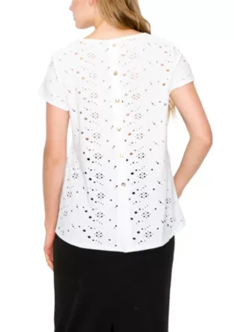 Eyelet Jersey Button Back Short Sleeve