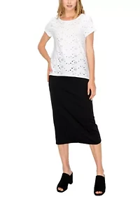 Eyelet Jersey Button Back Short Sleeve