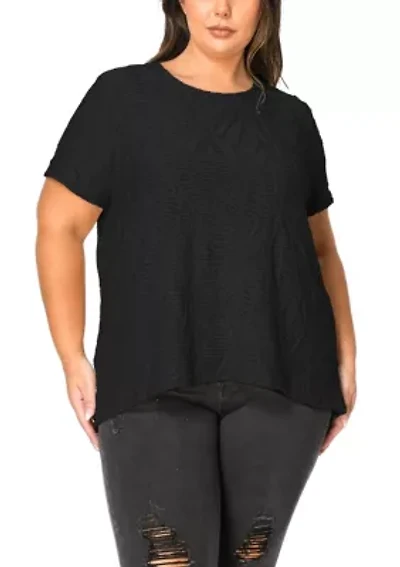 Spiral Wave Texture Short Sleeve Button Back
