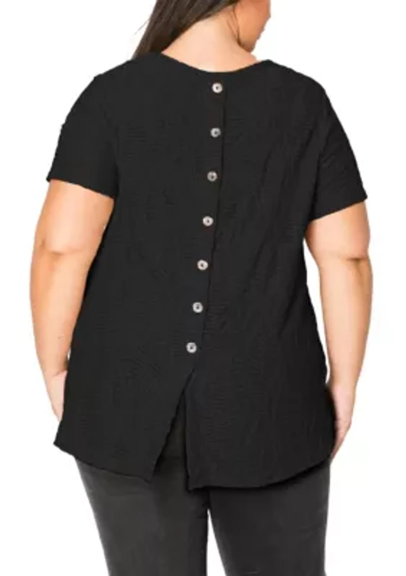 Spiral Wave Texture Short Sleeve Button Back