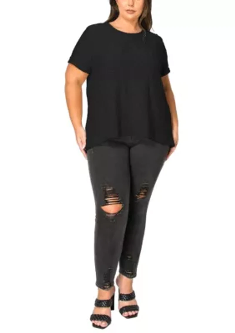 Spiral Wave Texture Short Sleeve Button Back