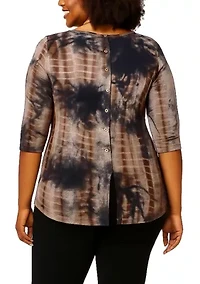 Tie Dye Cozy Button Back 3Q Sleeve