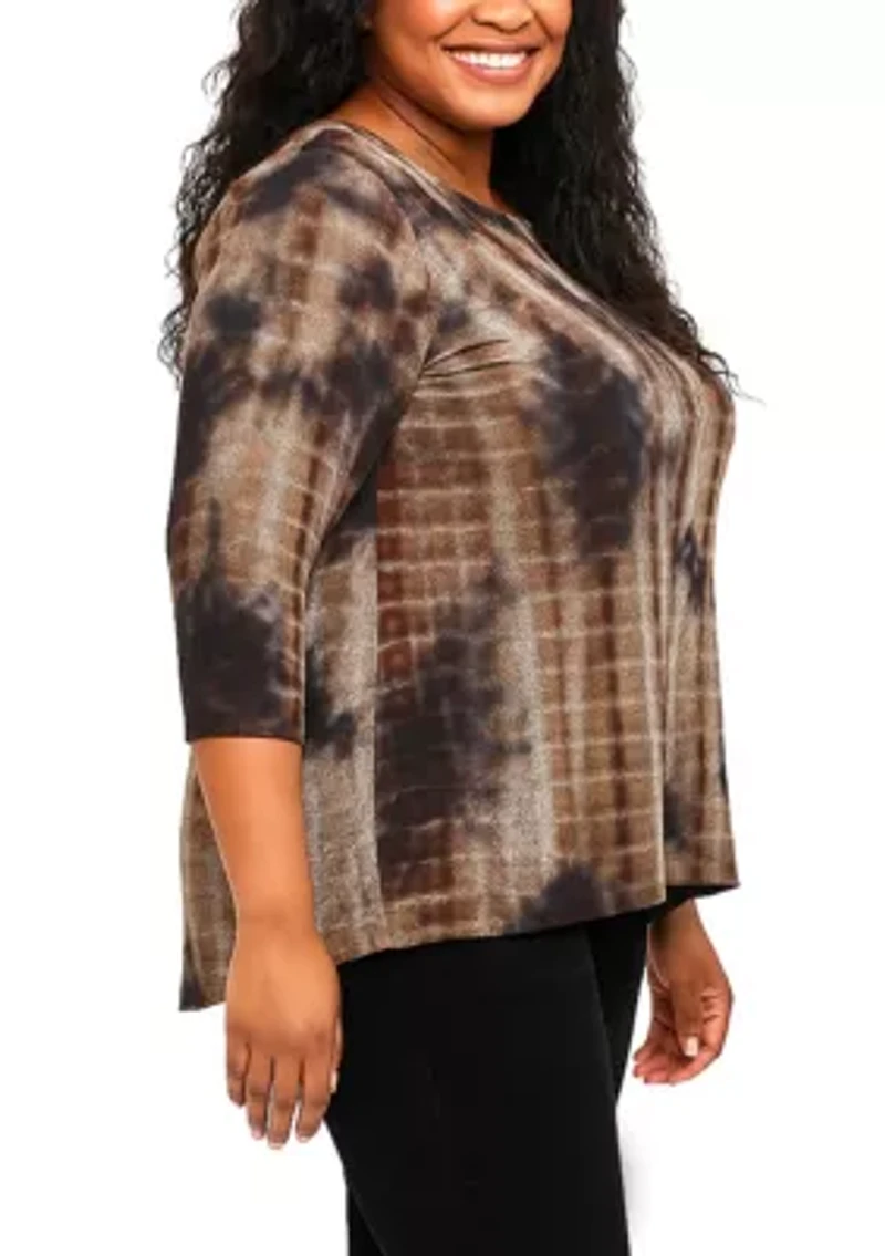 Tie Dye Cozy Button Back 3Q Sleeve