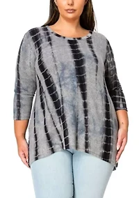 Hand Tie Dye Cozy 3Q Sleeve Button Back