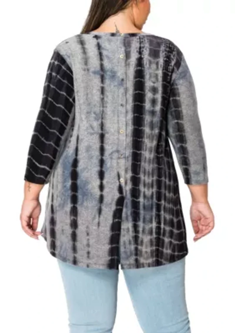 Hand Tie Dye Cozy 3Q Sleeve Button Back