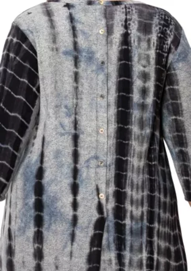 Hand Tie Dye Cozy 3Q Sleeve Button Back