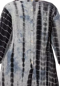 Hand Tie Dye Cozy 3Q Sleeve Button Back