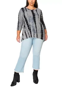 Hand Tie Dye Cozy 3Q Sleeve Button Back