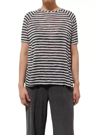 Lightweight Stripe Hacci Short Sleeve Button Back