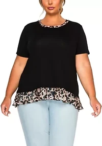 Leopard Print Mesh Pleat Back S/Slv