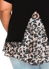 Leopard Print Mesh Pleat Back S/Slv