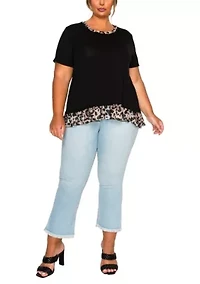 Leopard Print Mesh Pleat Back S/Slv