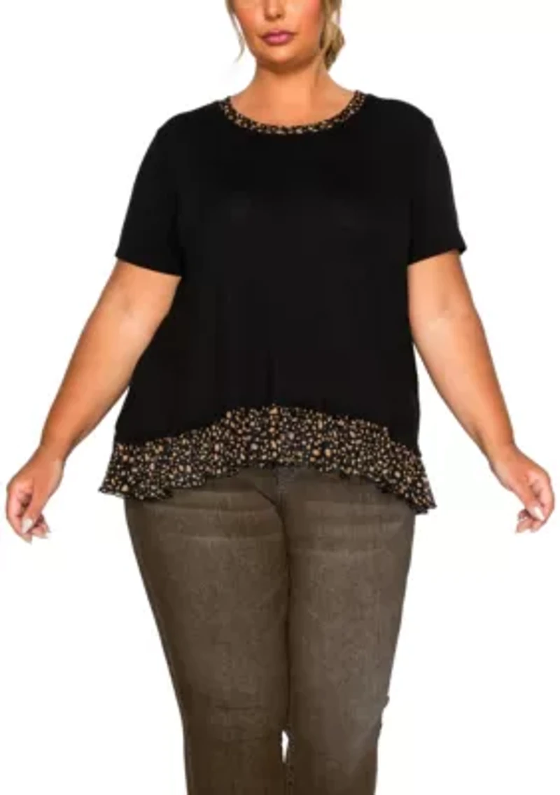 Pebble Print Mesh Pleat Back S/Slv