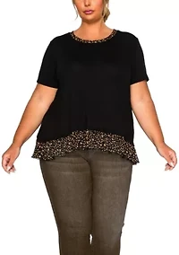 Pebble Print Mesh Pleat Back S/Slv