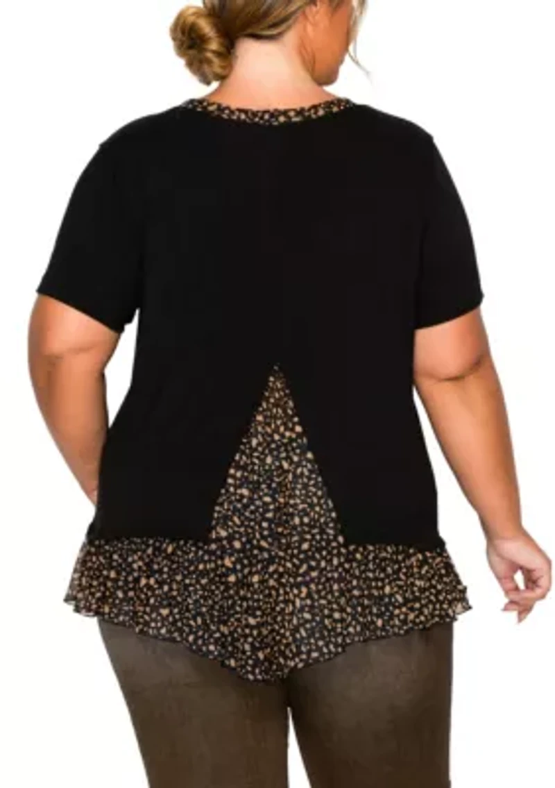 Pebble Print Mesh Pleat Back S/Slv