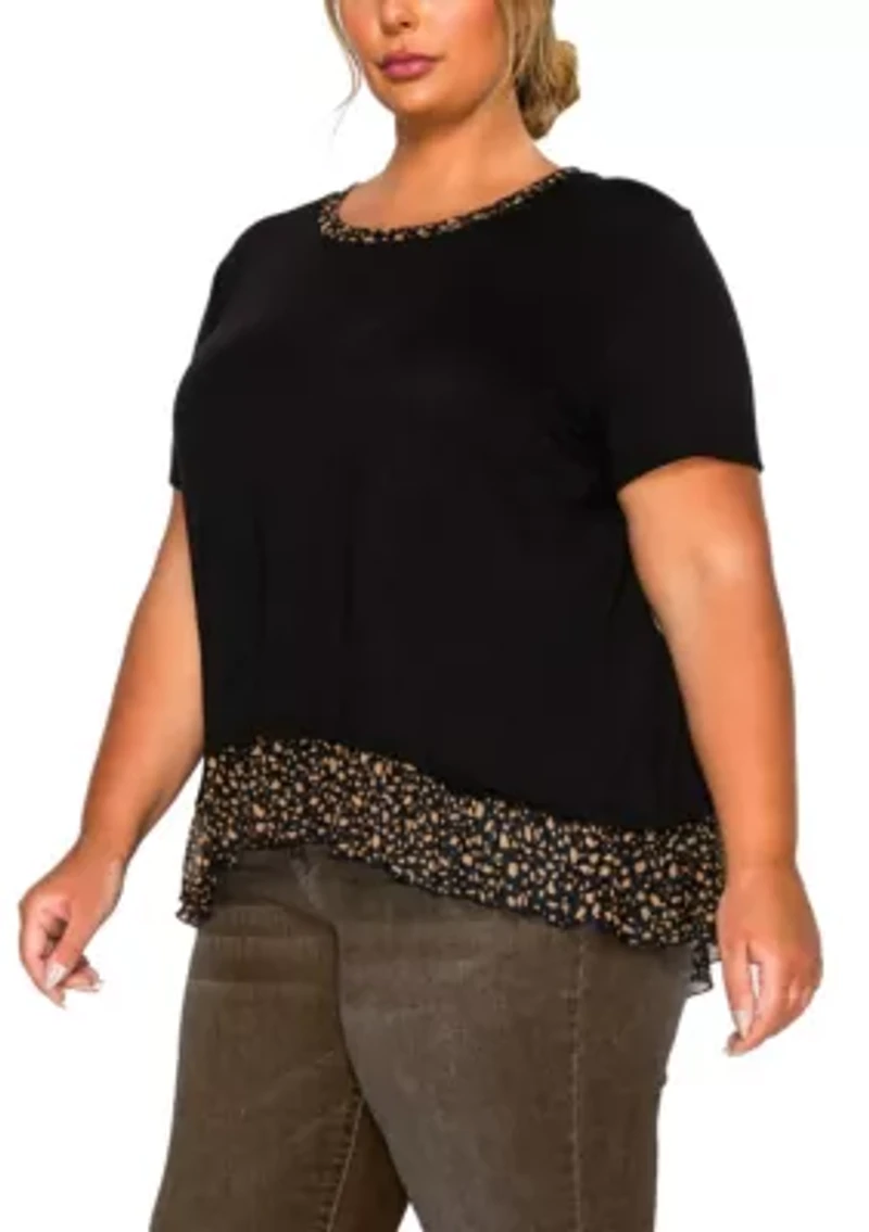Pebble Print Mesh Pleat Back S/Slv