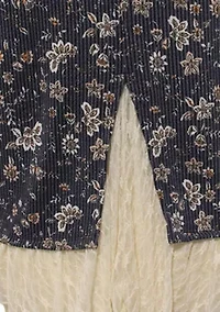 Boho Floral Rib And Lace Pleat Back Short Sleeve