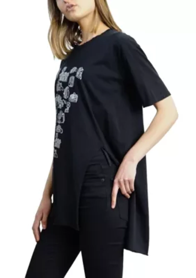 Cotton Jersey Asymmetric Slit Tunic Print