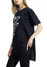 Cotton Jersey Asymmetric Slit Tunic Print