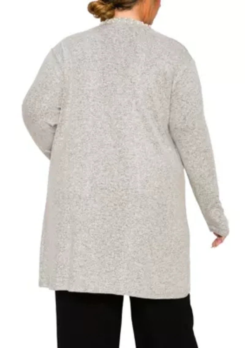 Plus Cozy Pocket Cardigan with Pearls