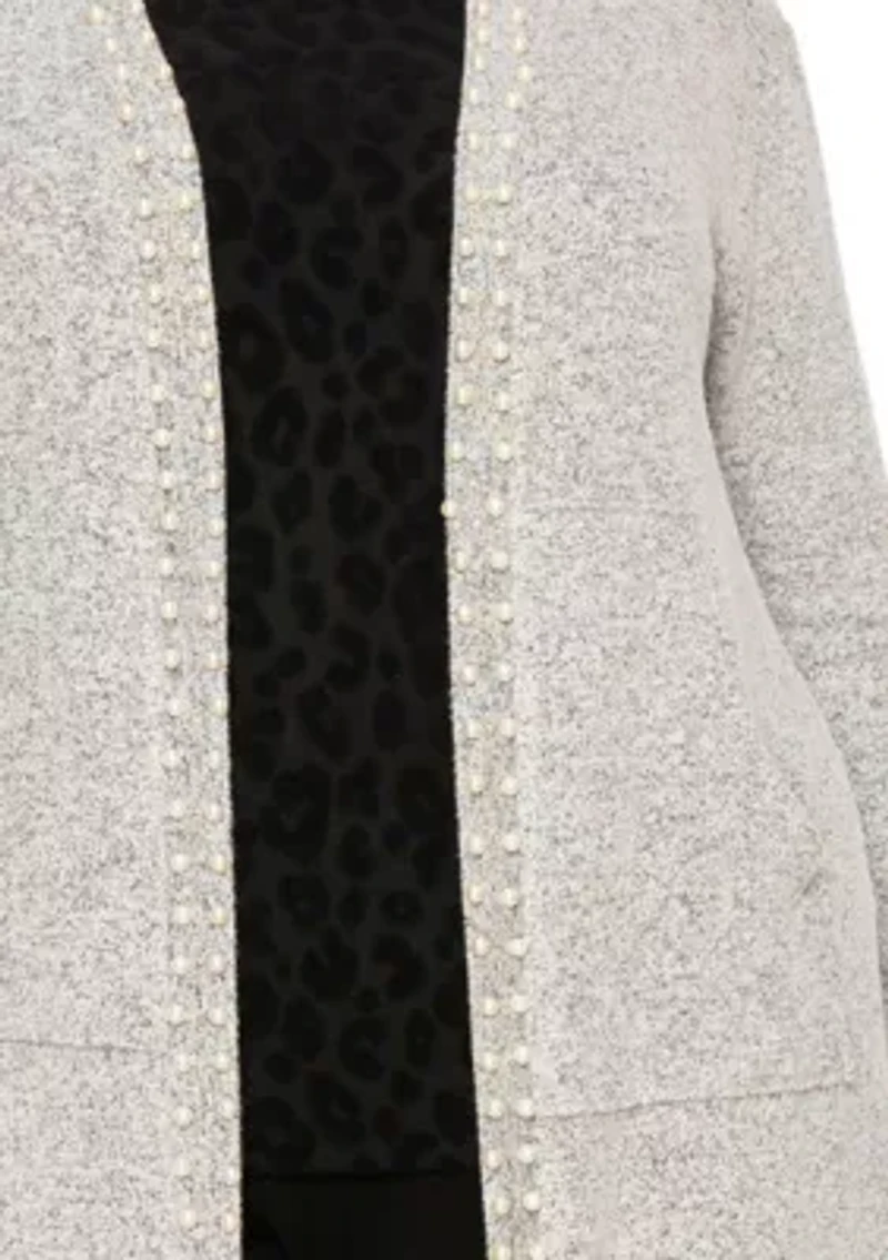 Plus Cozy Pocket Cardigan with Pearls