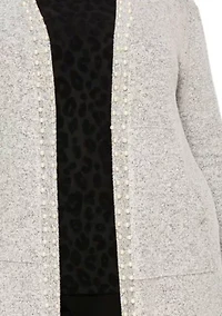 Plus Cozy Pocket Cardigan with Pearls