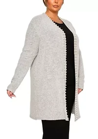 Plus Cozy Pocket Cardigan with Pearls