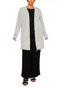 Plus Cozy Pocket Cardigan with Pearls