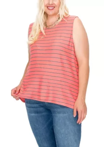 Pointelle Stripe Button Back Tank