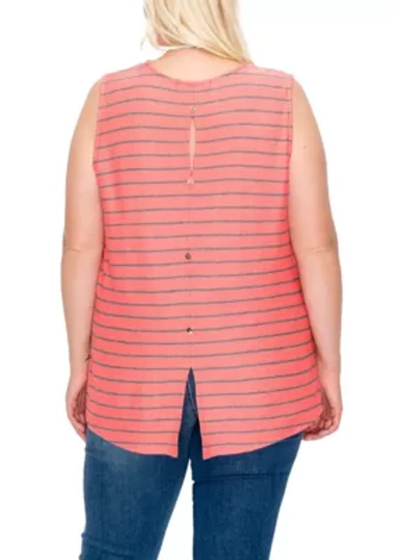 Pointelle Stripe Button Back Tank
