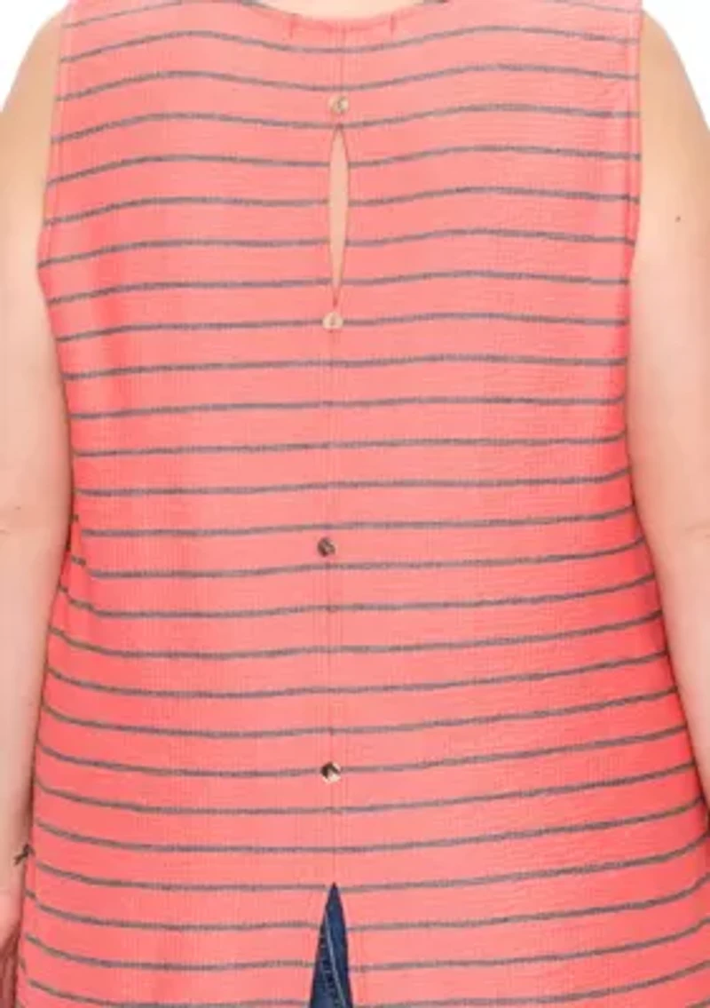 Pointelle Stripe Button Back Tank