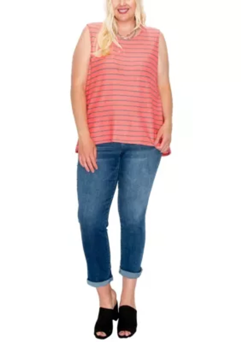 Pointelle Stripe Button Back Tank