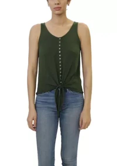 Cotton Jersey Eyelet Tie Front Tank