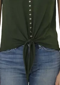 Cotton Jersey Eyelet Tie Front Tank