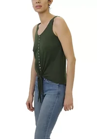 Cotton Jersey Eyelet Tie Front Tank