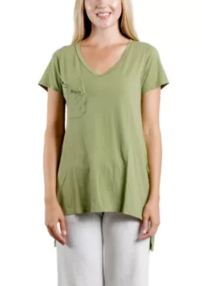 Cotton Jersey Step Hem V Neck Tee