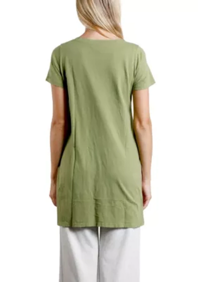 Cotton Jersey Step Hem V Neck Tee