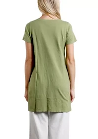 Cotton Jersey Step Hem V Neck Tee