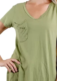 Cotton Jersey Step Hem V Neck Tee