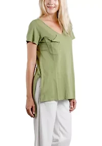 Cotton Jersey Step Hem V Neck Tee