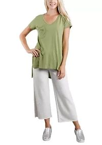 Cotton Jersey Step Hem V Neck Tee