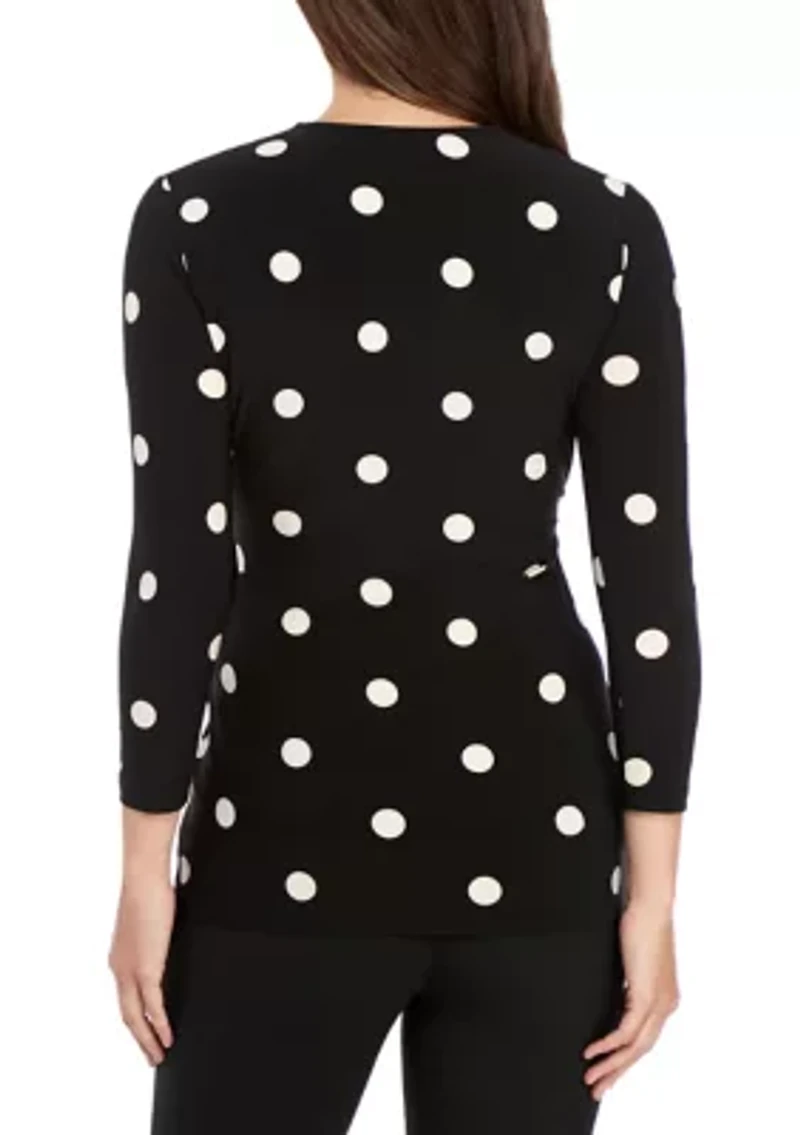 Petite Printed 3/4 Sleeve Wrap Top