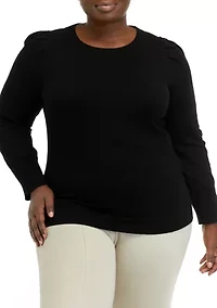 Plus Crew Neck Sweater with Puff Sleeves